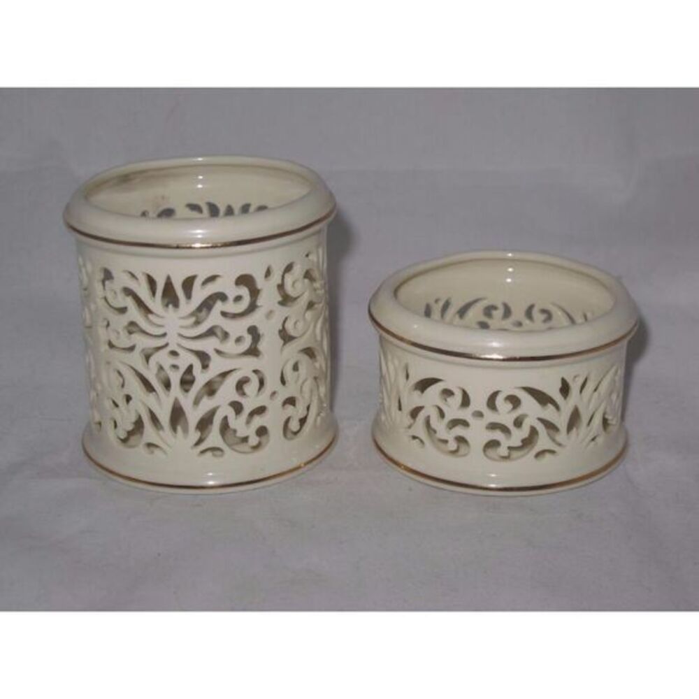 Lenox Ivory Pierced Lacework Votive Holders Set of Two